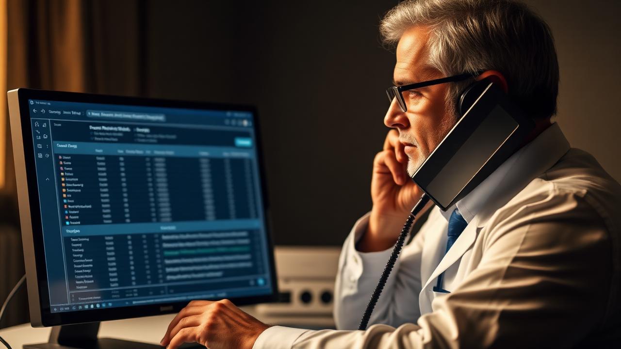 Pharmacovigilance specialist on a call while reviewing a safety report on screen