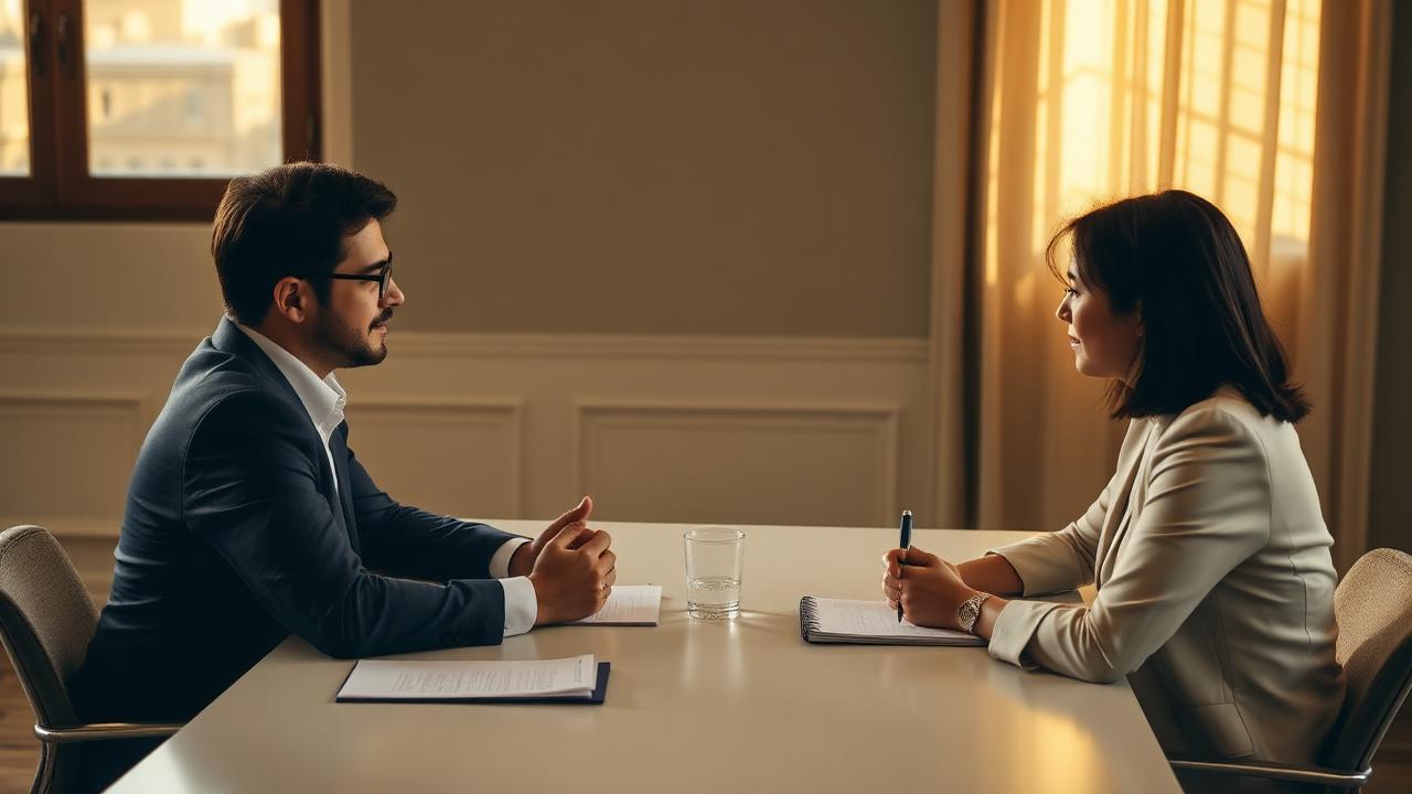 Candidate rehearsing interview answers with an interviewer taking notes