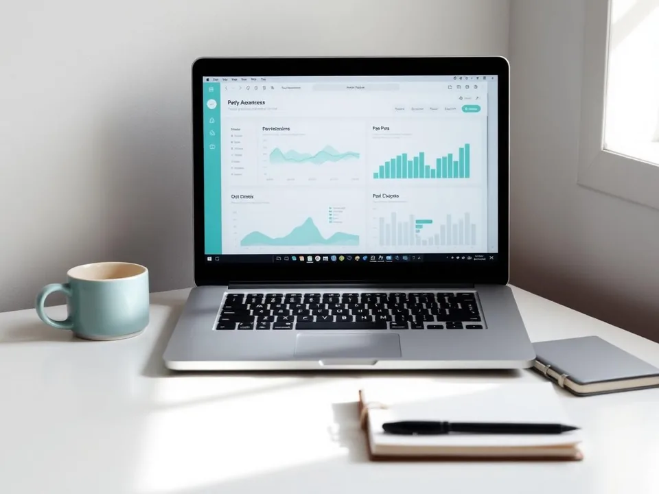 A laptop on a clean desk showing a neutral analytics dashboard.